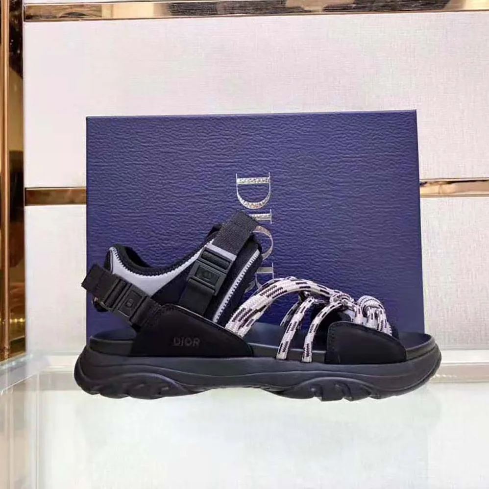 Dior H-Town Sandal Black and Gray Technical Fabric with Brown Nubuck Calfskin for Men Dior H-Town Sandal Black and Gray Technical Fabric with Brown Nubuck Calfskin for Men
