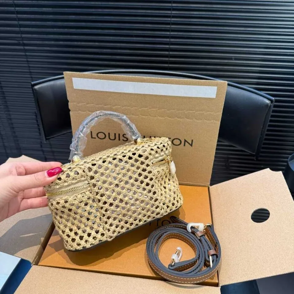 Louis Vuitton Vanity Chain Pouch / Natural Tan Raffia Gold Hardware
