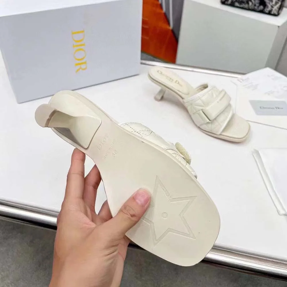 Dior Dio(r)evolution Heeled Slide White Quilted Cannage Calfskin for Women