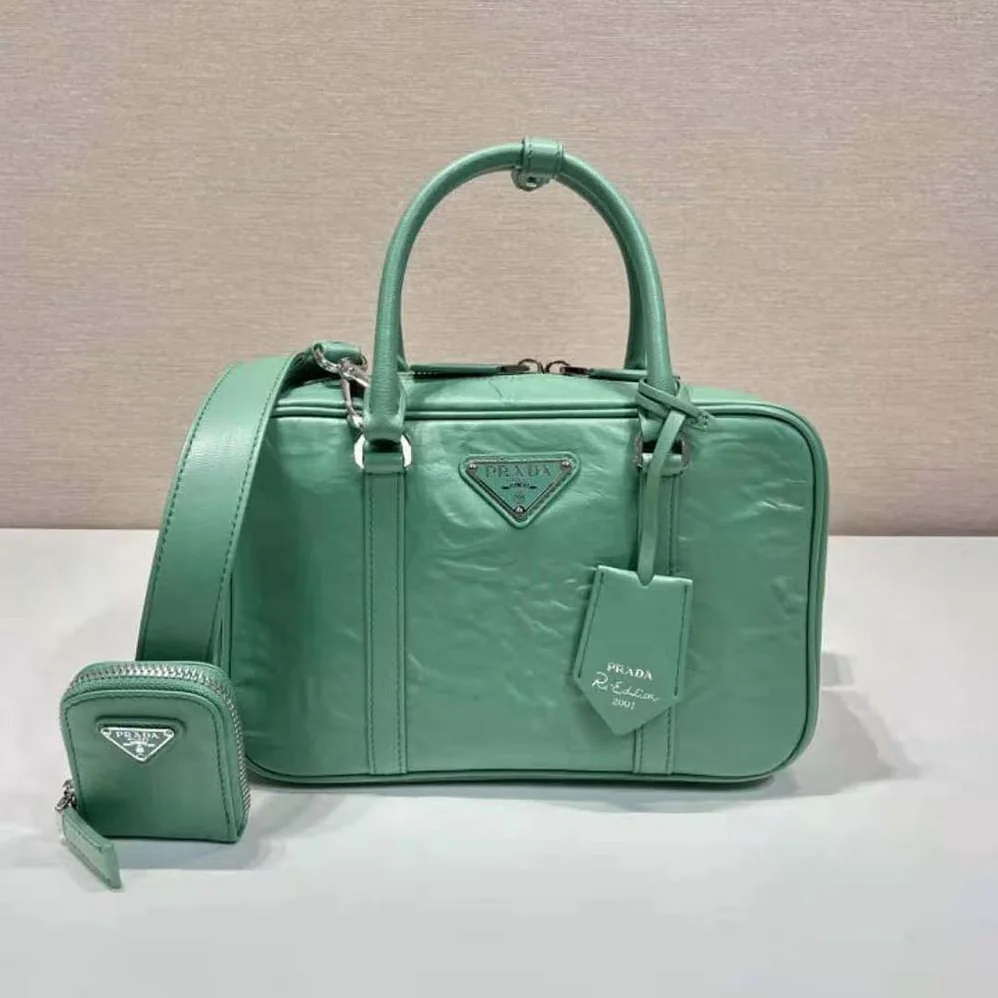 Prada Medium Antique Nappa Leather Top Handle Bag for Women in Green Prada Medium Antique Nappa Leather Top Handle Bag for Women in Green