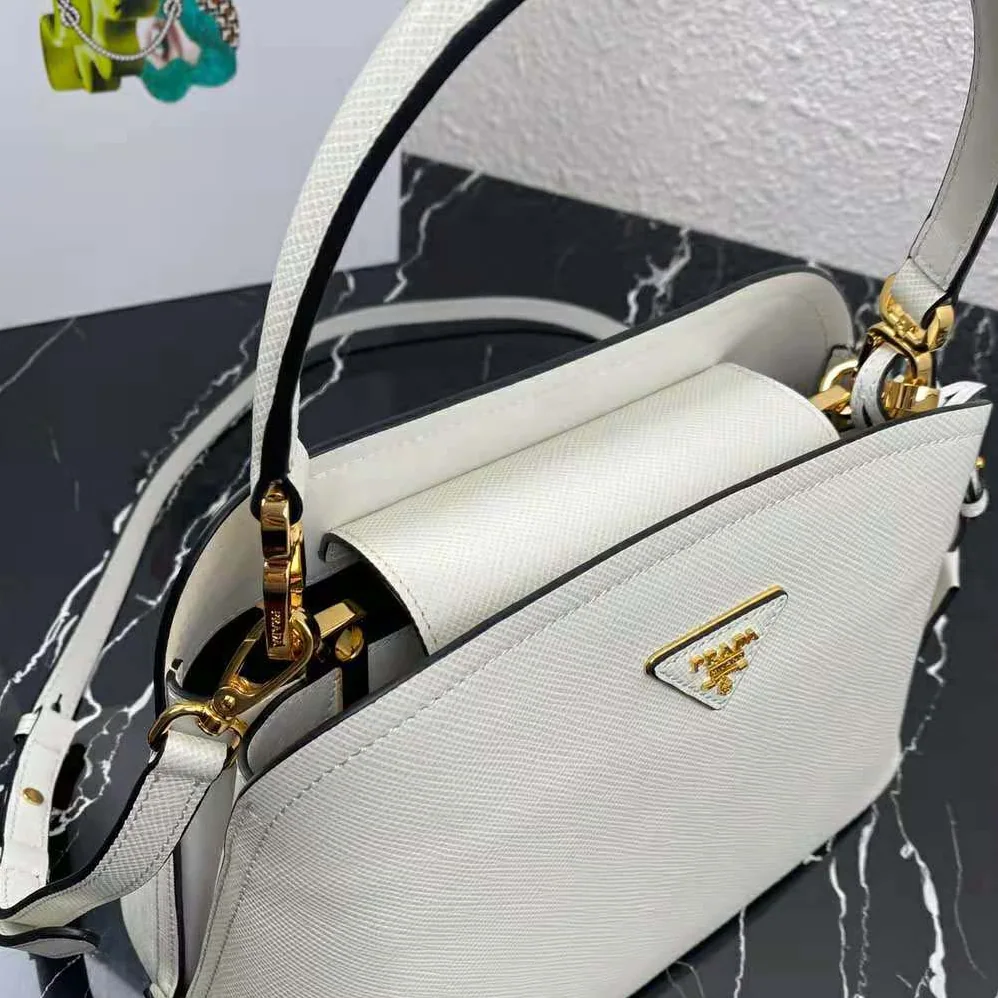 Prada Medium Saffiano Leather Prada Matinee Bag for Women in White Prada Medium Saffiano Leather Prada Matinee Bag for Women in White