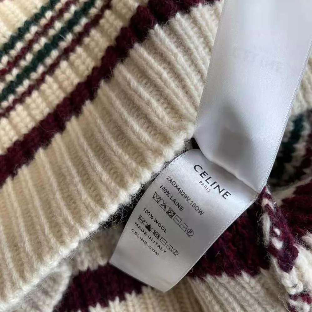 Celine Crew Neck Sweater in Striped Ribbed Wool for Women