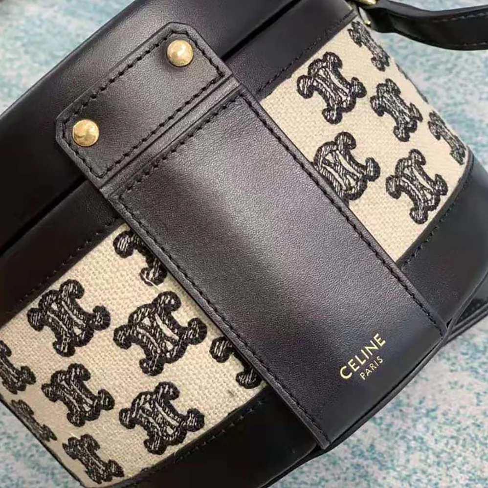 Celine Medium Tambour Bag in Textile with Triomphe Embroidery for Women