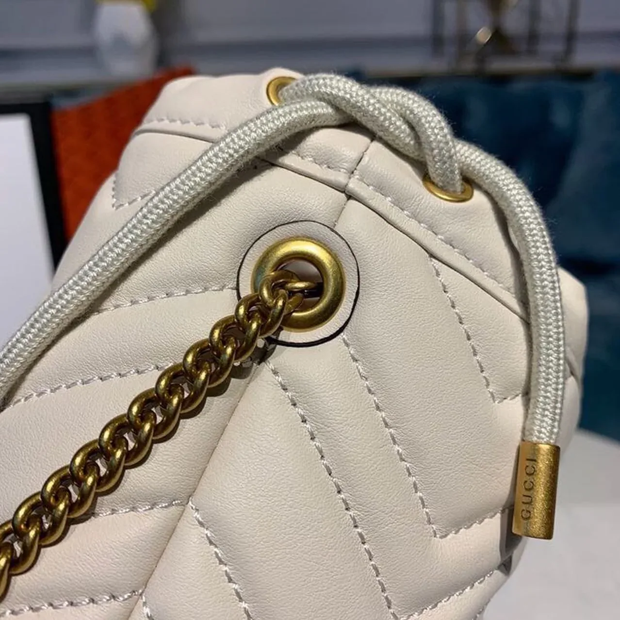 Gucci GG Marmont Mini Bucket Bag White Matelassé Chevron /