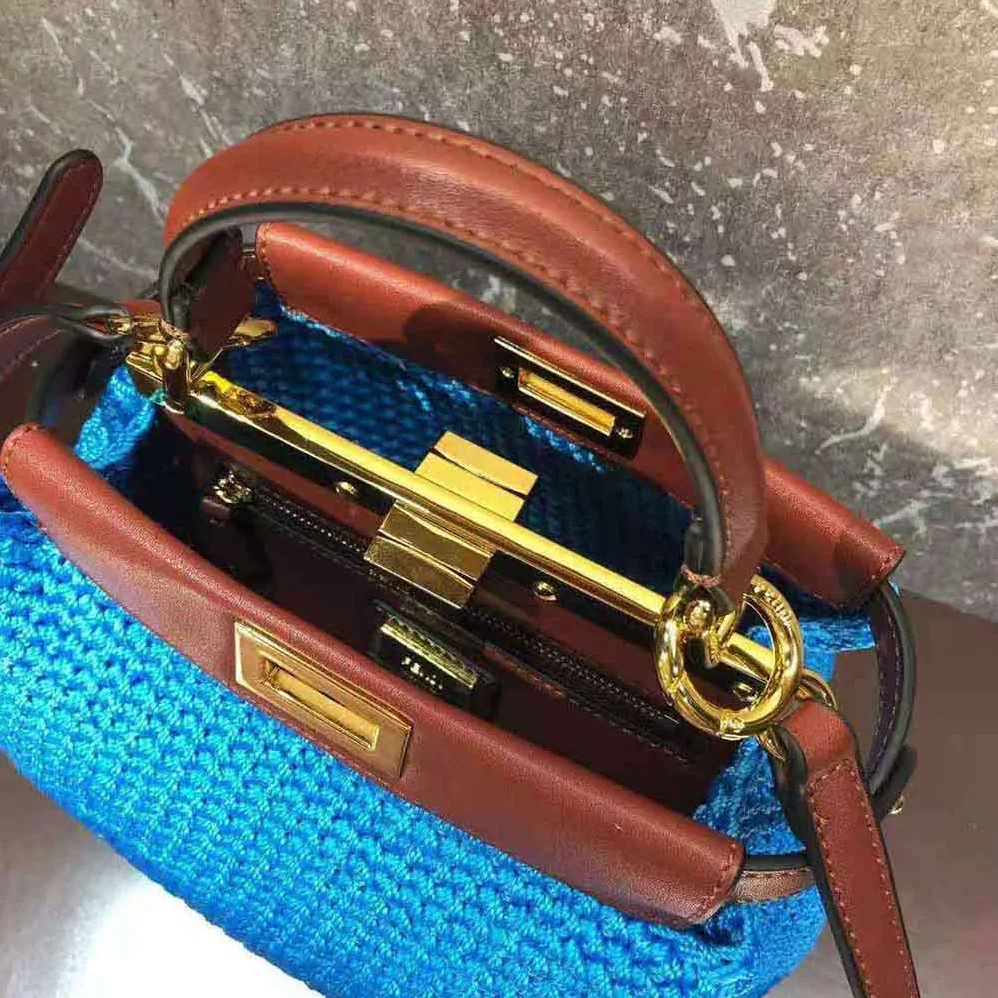 Fendi Peekaboo Mini Cotton Crochet Bag for Women in Blue Fendi Peekaboo Mini Cotton Crochet Bag for Women in Blue