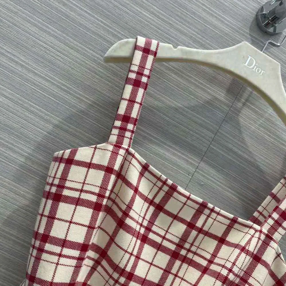 Dior Short Dress Raspberry and White Check n Dior Pop Wool Twill for Women Dior Short Dress Raspberry and White Check n Dior Pop Wool Twill for Women