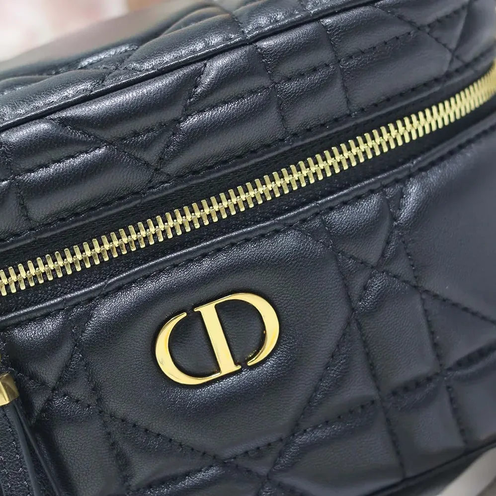 Dior Caro Mini Vanity Case Black Macrocannage Lambskin for Women