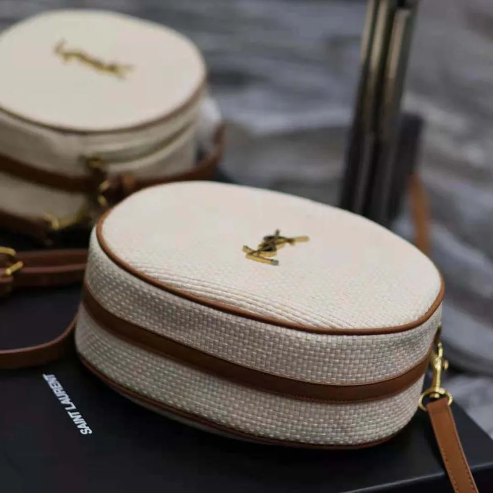 Saint Laurent YSL Camera Bag in Raffia and Vegetable for Women in tanned Leather