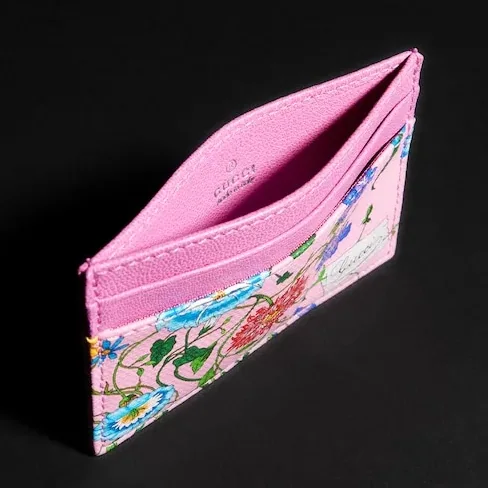 Gucci Flora Motif Card Case in Pink/ Multicolor Palladium Hardware