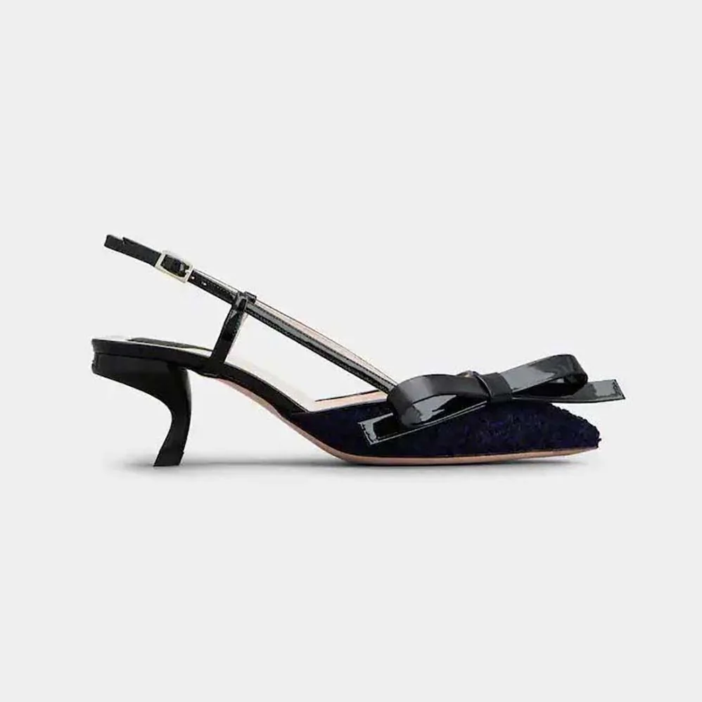 Roger Vivier Virgule Bow Slingback Pumps in Fabric for Women in Black Roger Vivier Virgule Bow Slingback Pumps in Fabric for Women in Black