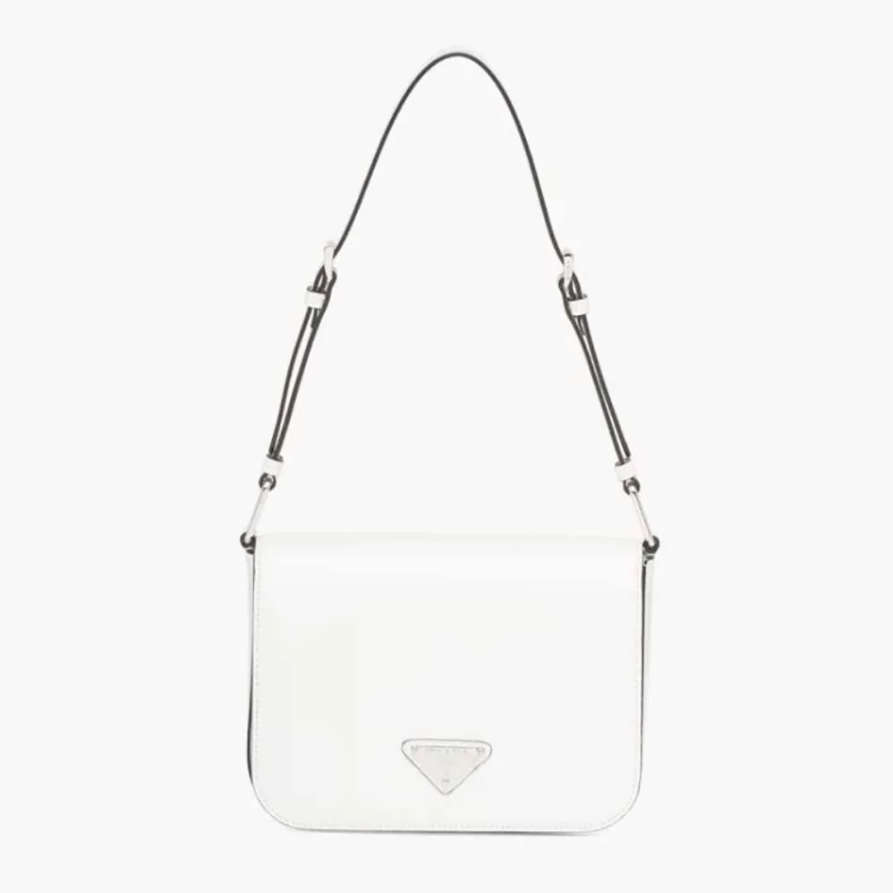 Prada Brushed Leather Shoulder Bag for Women in White Prada Brushed Leather Shoulder Bag for Women in White