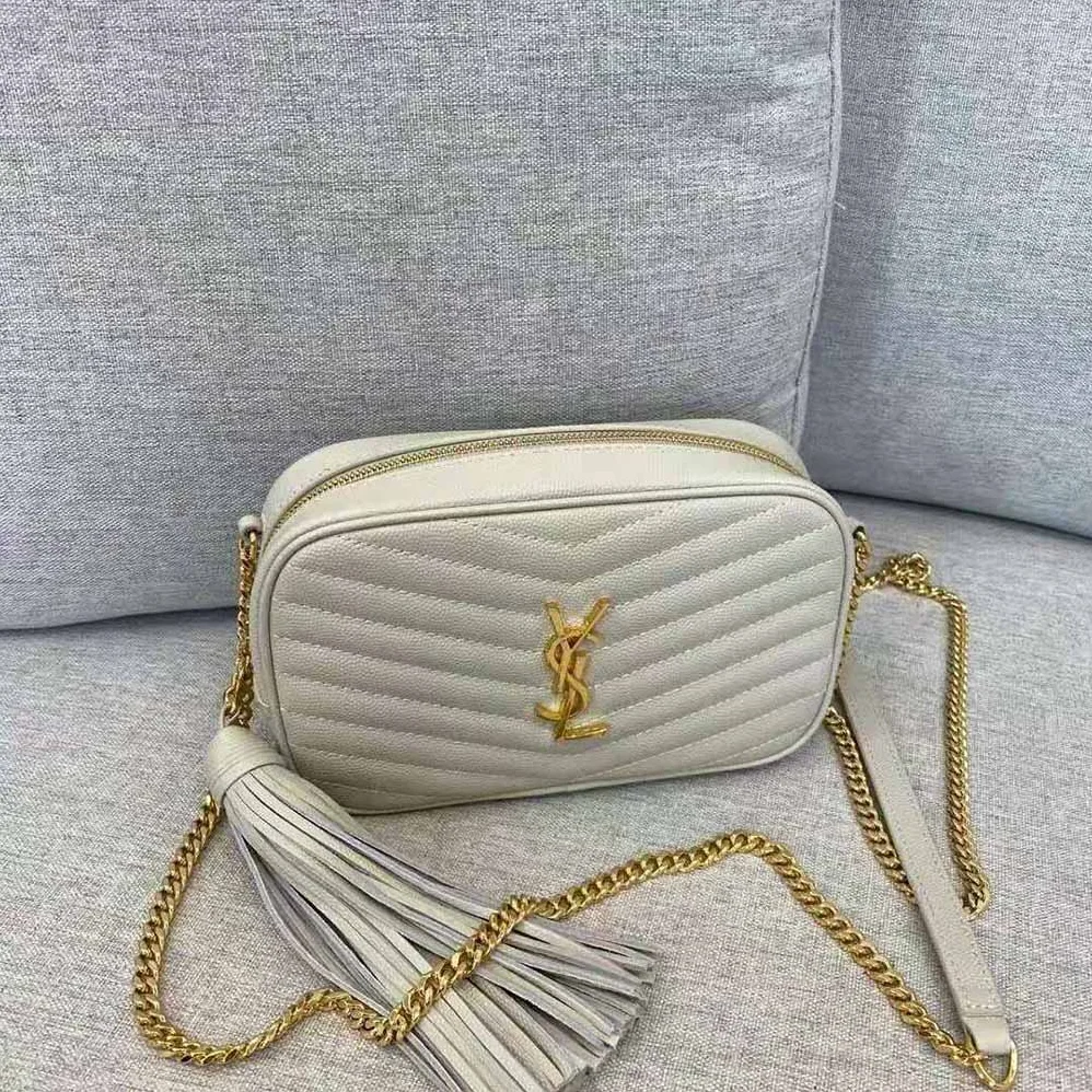 Saint Laurent YSL Lou Mini Bag in Quilted Grain DE Poudre Embossed Leather for Women in White Saint Laurent YSL Lou Mini Bag in Quilted Grain DE Poudre Embossed Leather for Women in White