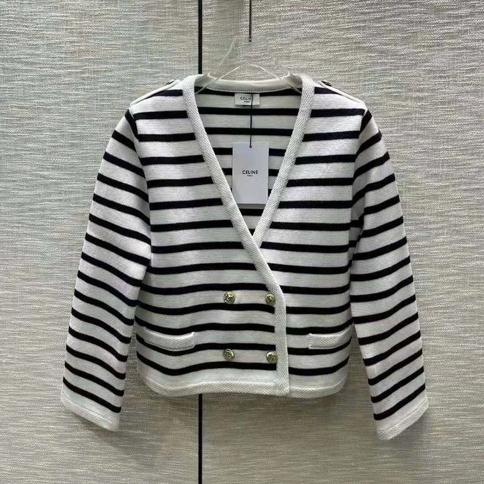 Celine Cropped Cardigan in Marinière Wool for Women Celine Cropped Cardigan in Marinière Wool for Women