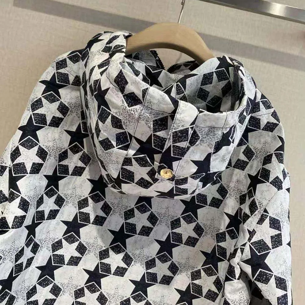 Dior Hooded Anorak Navy Blue Technical Taffeta Jacquard for Women