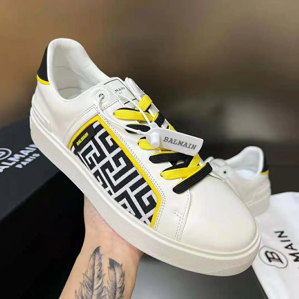 Balmain B-court Monogrammed Nylon and Leather Trainers for Unisex in White Balmain B-court Monogrammed Nylon and Leather Trainers for Unisex in White