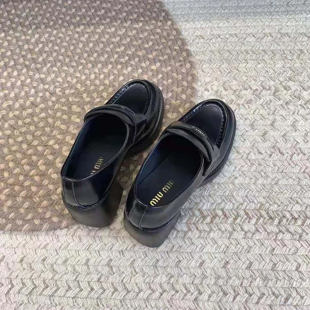 Miu Miu Leather Penny Loafers in 75mm Heel Height for Women in Black Miu Miu Leather Penny Loafers in 75mm Heel Height for Women in Black