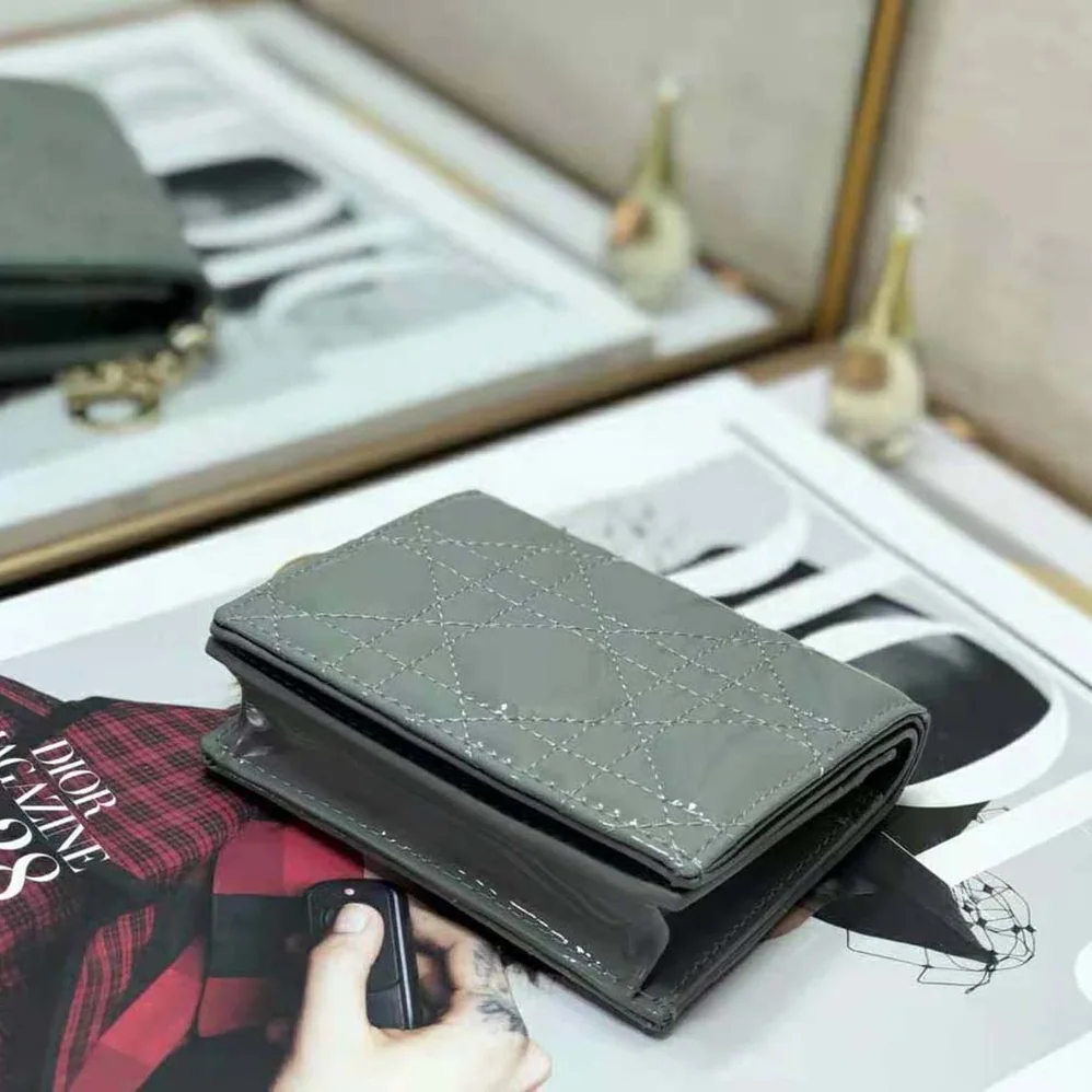 Dior Mini Lady Dior Wallet Patent Cannage Calfskin for Women in Navy