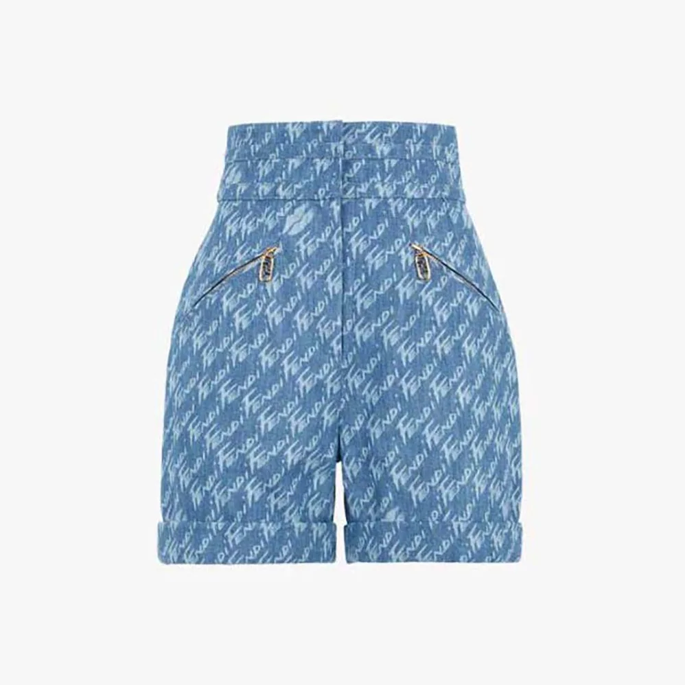 Fendi Light Blue Chambray Shorts for Women