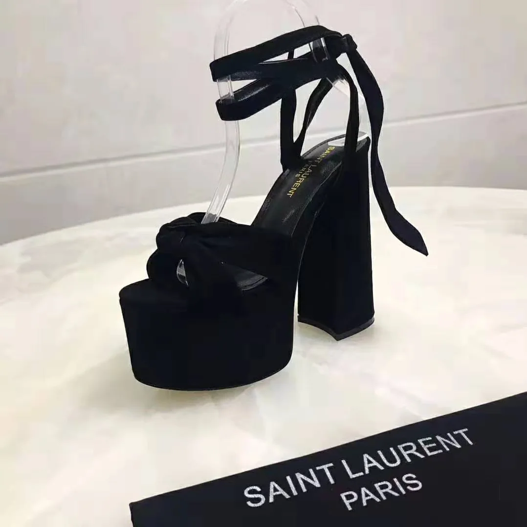 Saint Laurent YSL Paige Platform Sandals Suede 14.5 cm Heel for Women