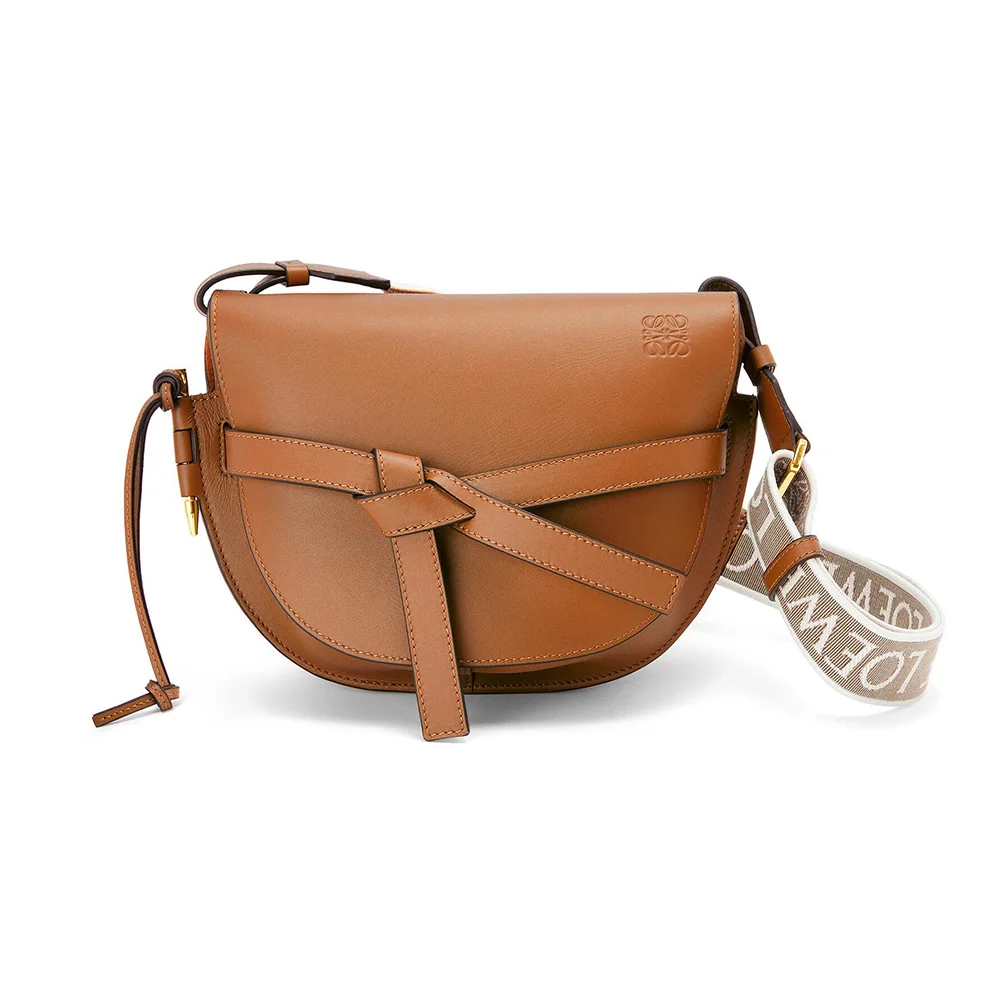 Loewe Small Gate Bag in Soft Calfskin and Jacquard for Women in Brown Loewe Small Gate Bag in Soft Calfskin and Jacquard for Women in Brown