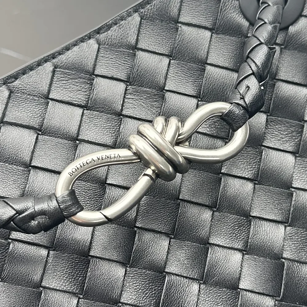 Bottega Veneta Small Andiamo Intrecciato Leather Top Handle Bag for Women in Black/Silver