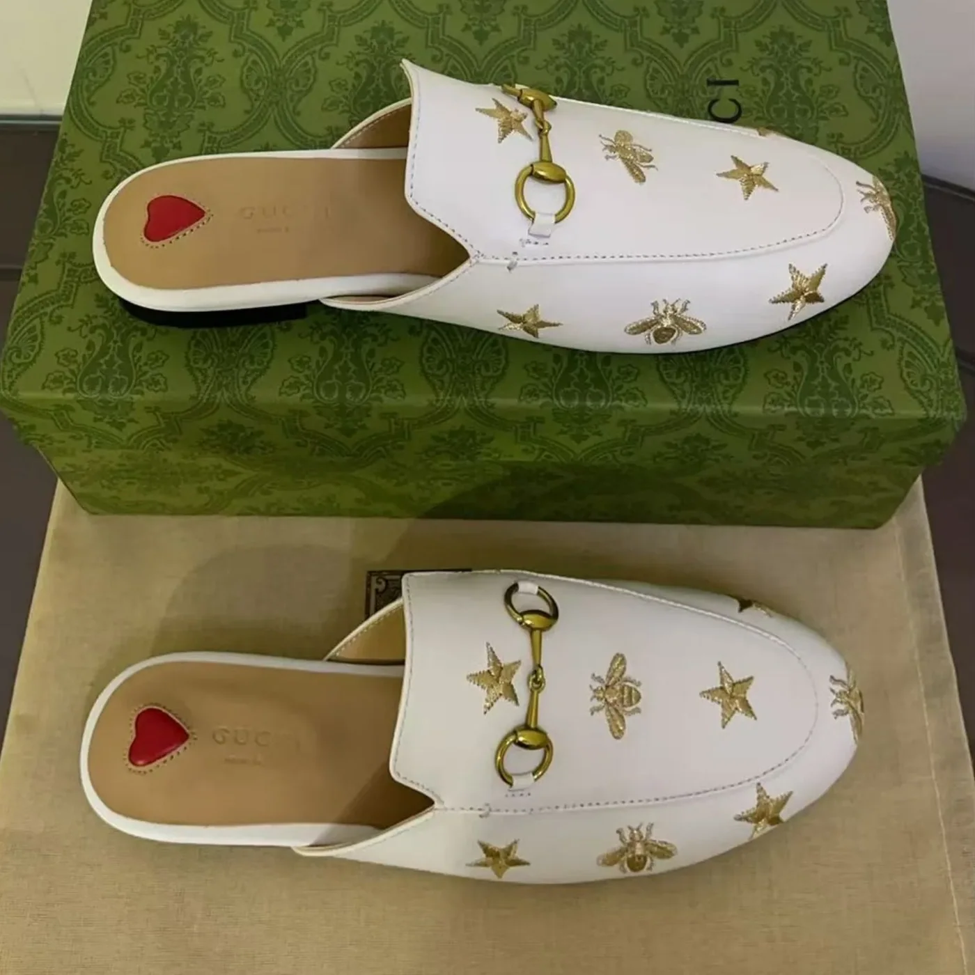 Gucci Princetown Slipper With Bee Stars Beige