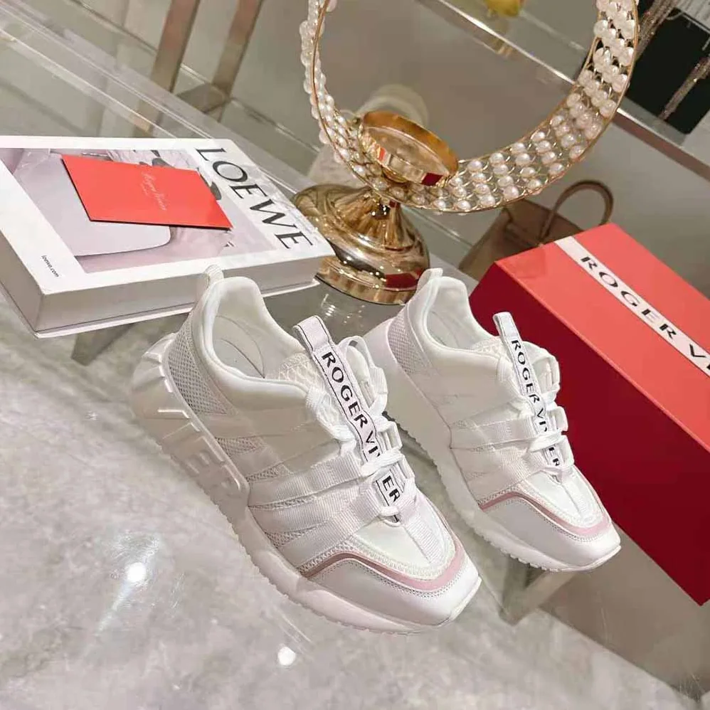 Roger Vivier Viv Go Lace Up Sneakers in Technical Fabrics for Women in White Roger Vivier Viv Go Lace Up Sneakers in Technical Fabrics for Women in White