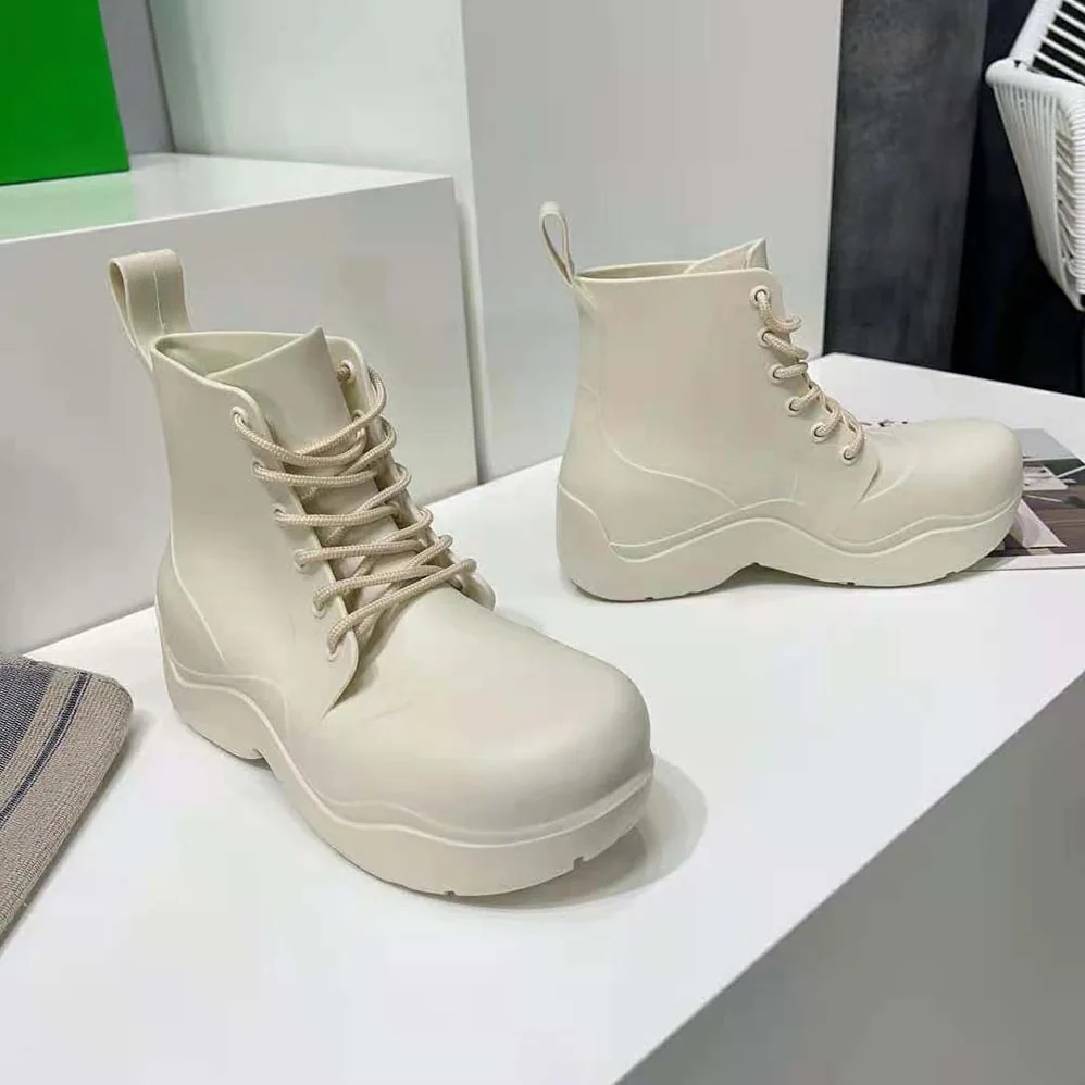Bottega Veneta Puddle Lace-Up Ankle Boot for Unisex in White Bottega Veneta Puddle Lace-Up Ankle Boot for Unisex in White