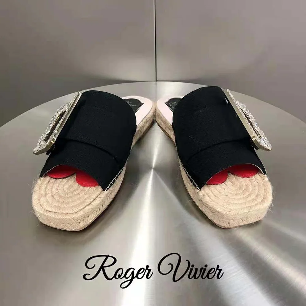 Roger Vivier Strass Buckle Espadrille Mules in Velvet for Women in Black