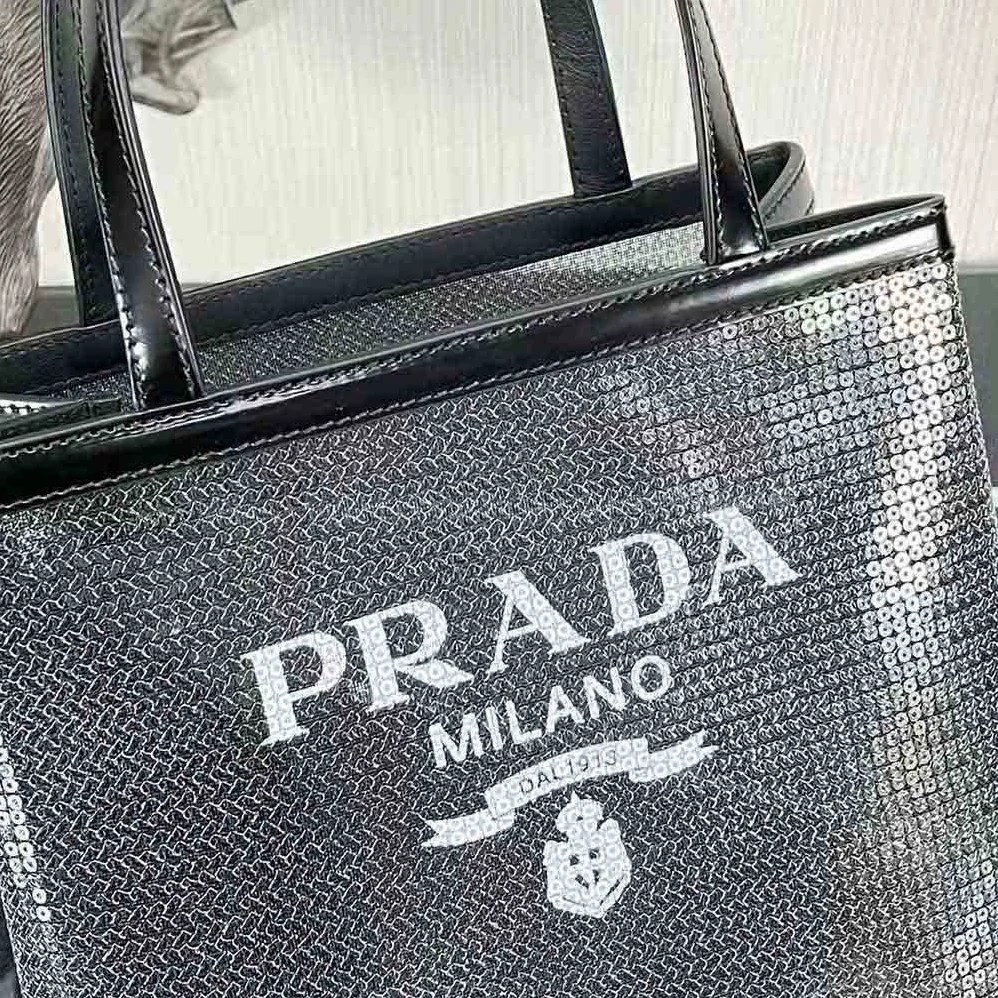 Prada Small Sequined Mesh Tote Bag for Women in Black
