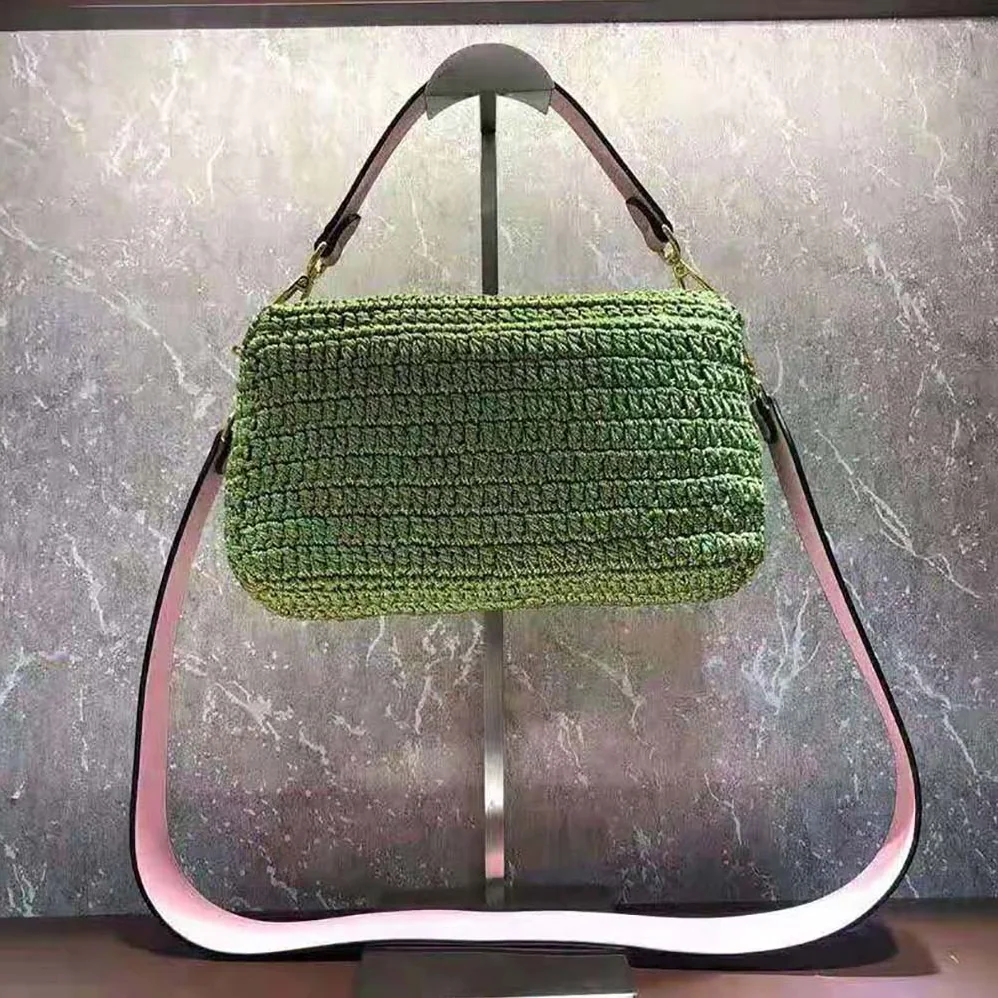Fendi Baguette Bag in Traditional Cotton Crochet Bag for Women in Green Fendi Baguette Bag in Traditional Cotton Crochet Bag for Women in Green
