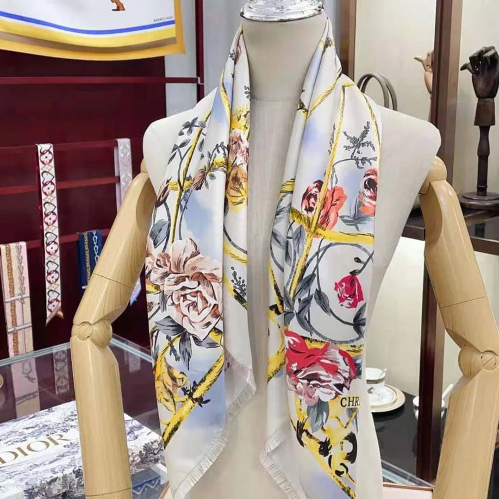 Dior Granville 90 Square Scarf White and Gray Silk Twill for Women Dior Granville 90 Square Scarf White and Gray Silk Twill for Women