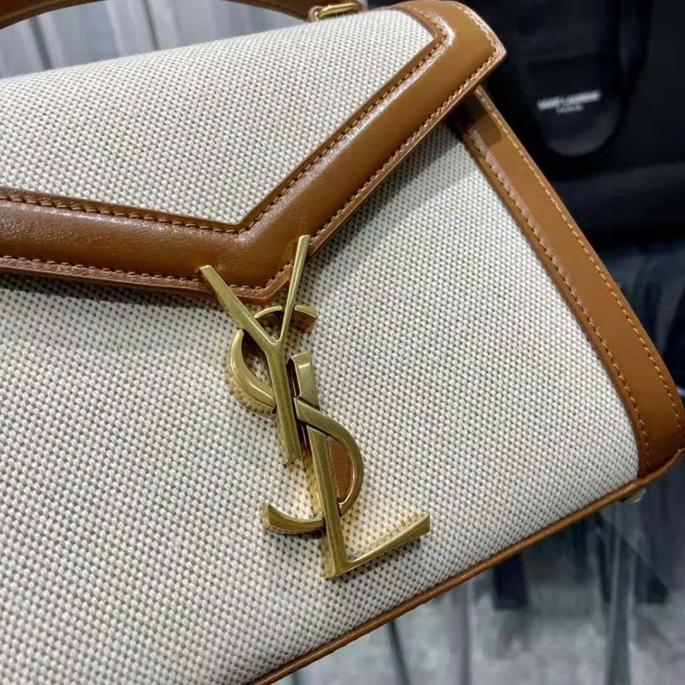 Saint Laurent YSL Cassandra Mini Top Handle Bag in Canvas and Smooth Leather for Women Saint Laurent YSL Cassandra Mini Top Handle Bag in Canvas and Smooth Leather for Women