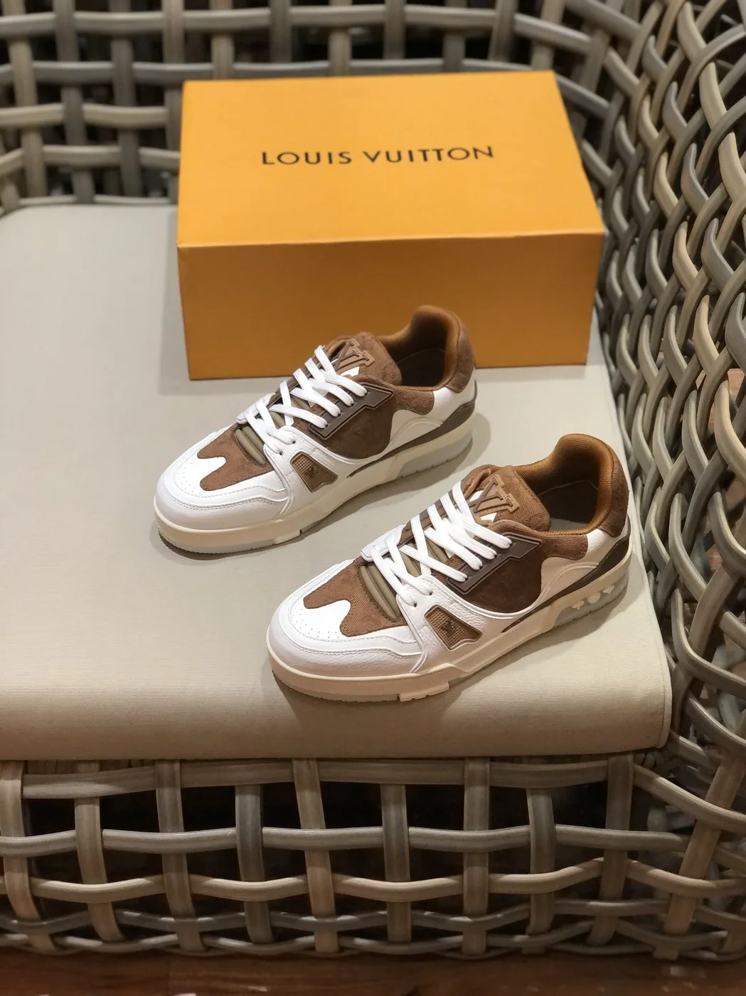 Louis Vuitton Trainer Sneaker Rubber Monogram White in Brown Virgil Abloh Louis Vuitton Trainer Sneaker Rubber Monogram White in Brown Virgil Abloh