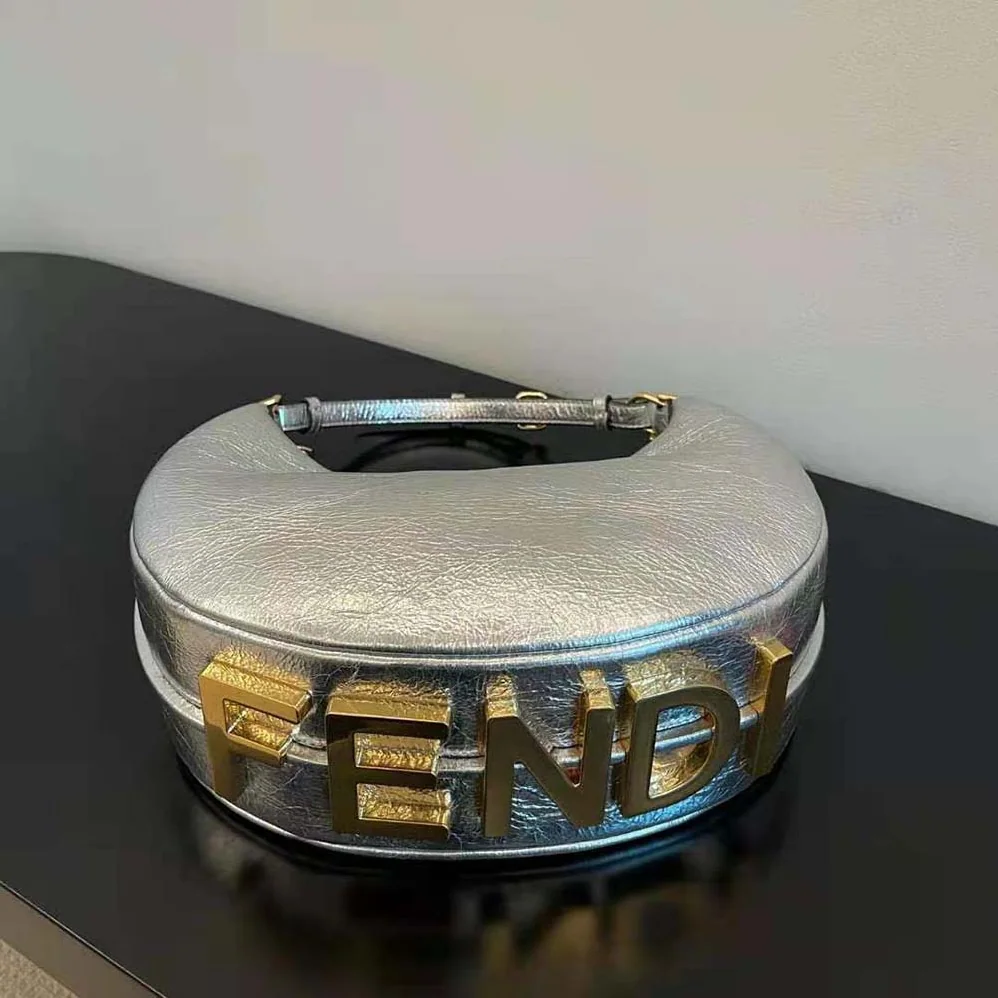 Fendi Fendigraphy Small Silver Laminated Leather Bag for Women