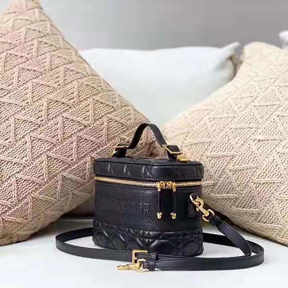Dior Small Diortravel Vanity Case Cannage Lambskin for Women in Black Dior Small Diortravel Vanity Case Cannage Lambskin for Women in Black
