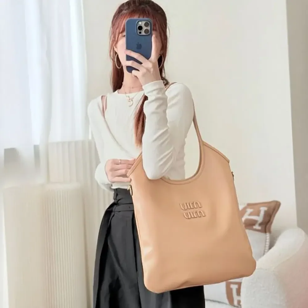 Miu Miu IVY Leather Bag with Leather Lettering Logo for Women in Sandy Miu Miu IVY Leather Bag with Leather Lettering Logo for Women in Sandy