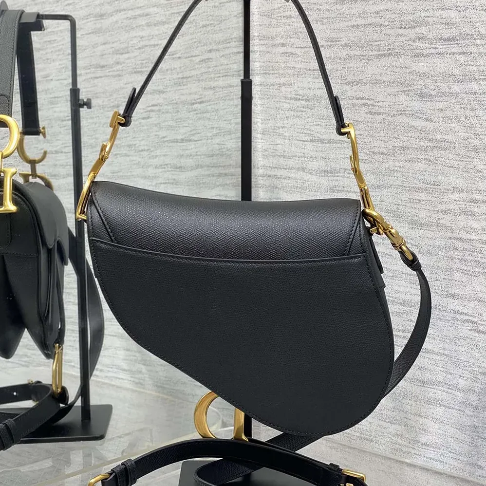 Dior Saddle Bag with Strap Black Grained Calfskin for Women