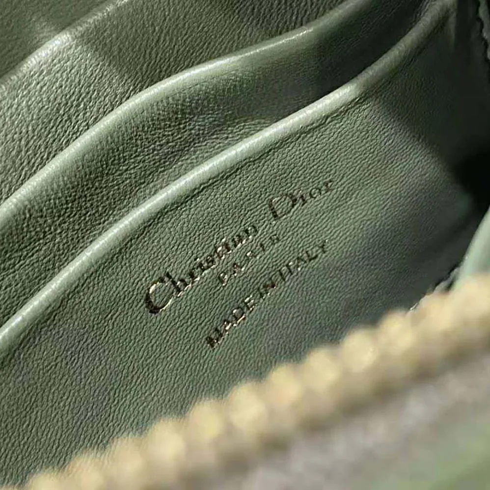 Dior Caro Zipped Pouch with Chain Cedar Green Supple Cannage Calfskin for Women in Green Dior Caro Zipped Pouch with Chain Cedar Green Supple Cannage Calfskin for Women in Green