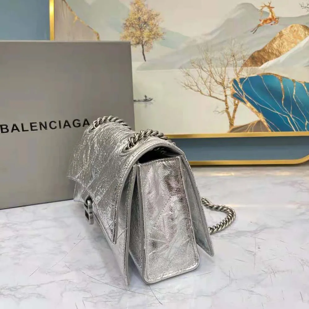 Balenciaga Crush Small Chain Bag Metallized Quilted in Silver for Women Balenciaga Crush Small Chain Bag Metallized Quilted in Silver for Women