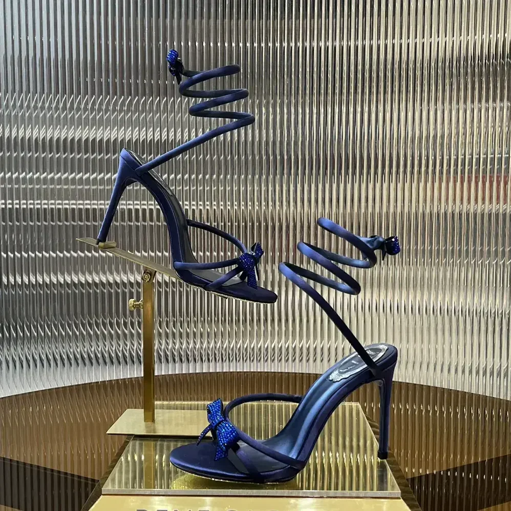Rene Caovilla Cleo Midnight Blue Sandal with Bows 105 for Women Rene Caovilla Cleo Midnight Blue Sandal with Bows 105 for Women