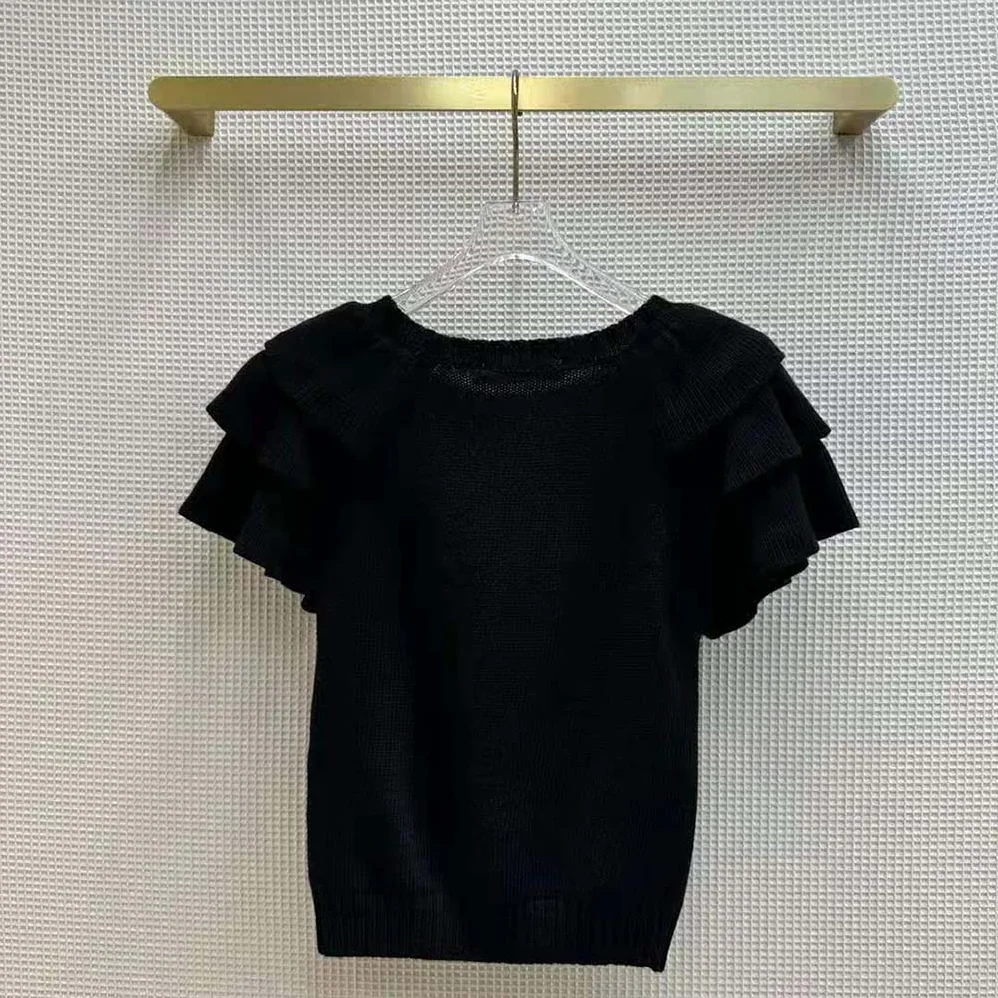 Dior Sweater with Ruffles Black Cashmere Knit with Signature for Women Dior Sweater with Ruffles Black Cashmere Knit with Signature for Women