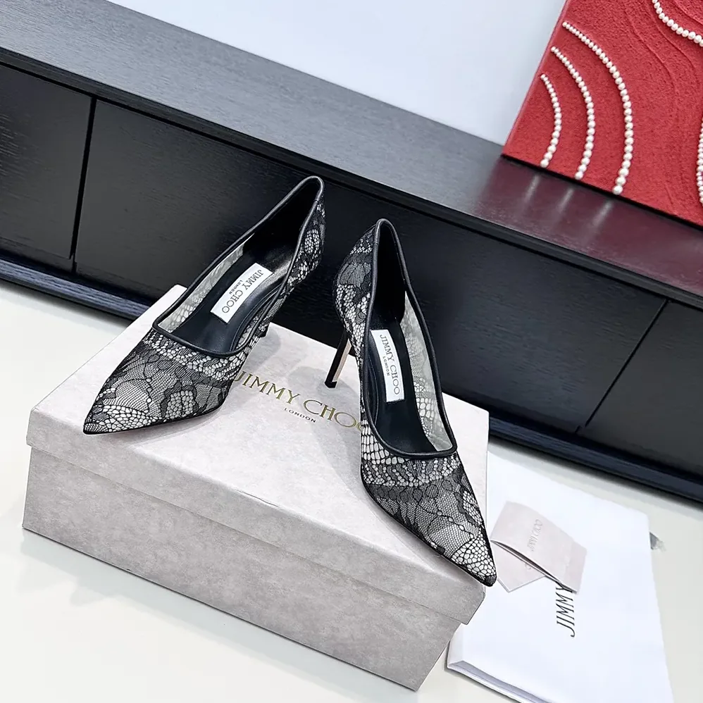 Jimmy Choo Romy 85 Black Jimmy Choo Lace Pumps for Women