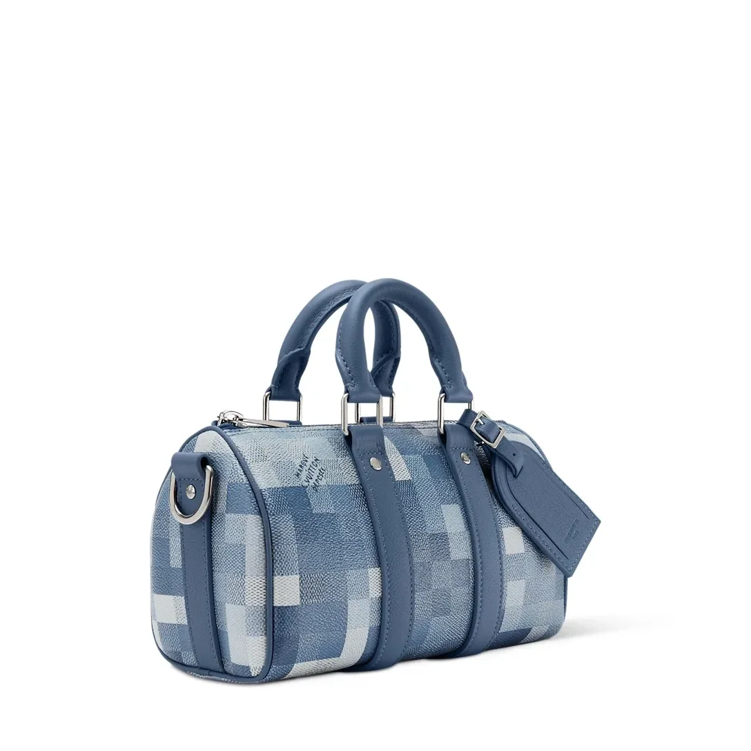 Louis Vuitton Keepall Bandouliere 25 Travel Bag in Indigo Damoflage Silver Hardware