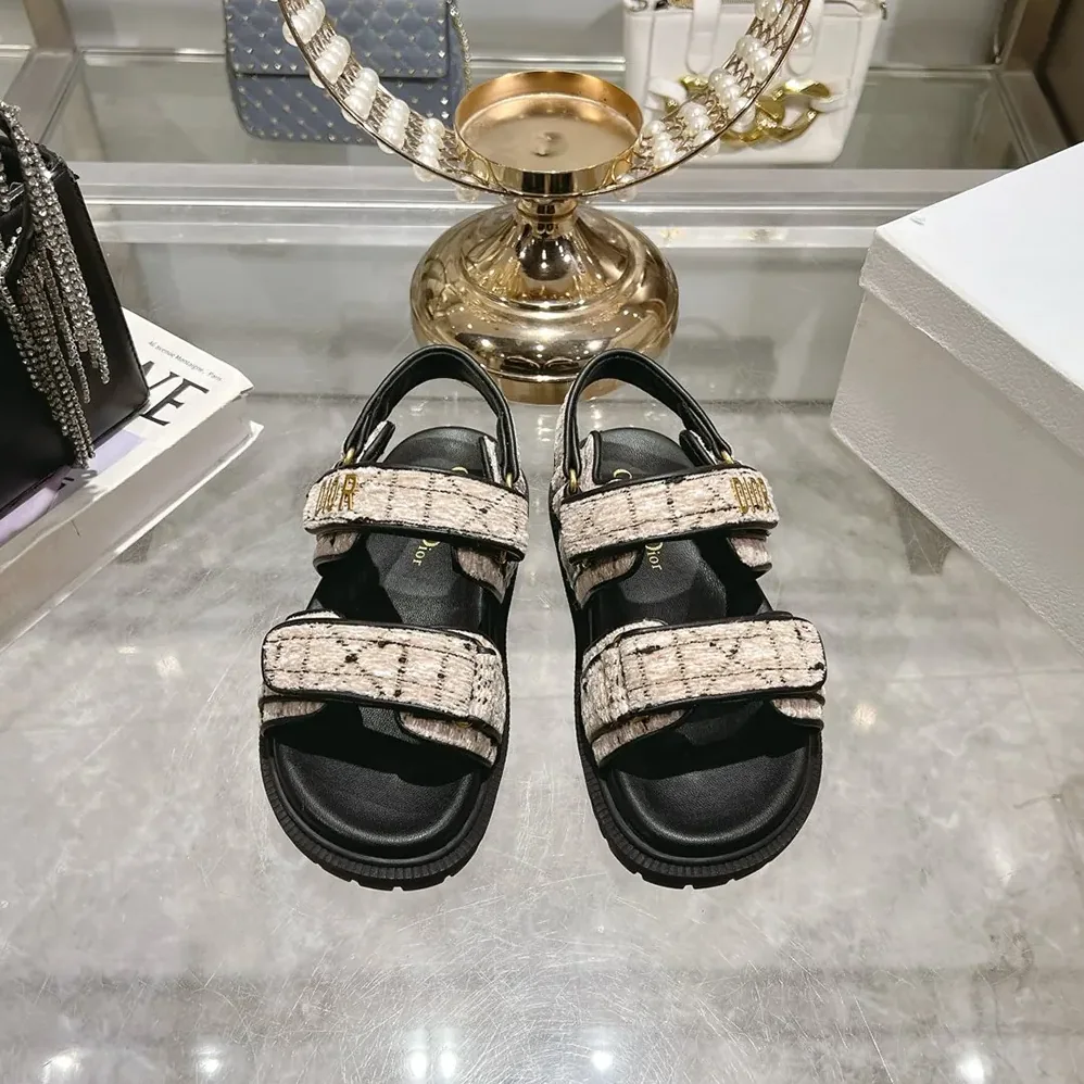 Dior Dioract Sandal Beige and Black Cannage Tweed for Women