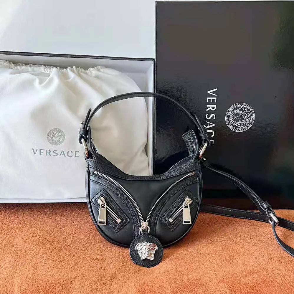 Versace Repeat Mini Hobo Bag for Women in Black