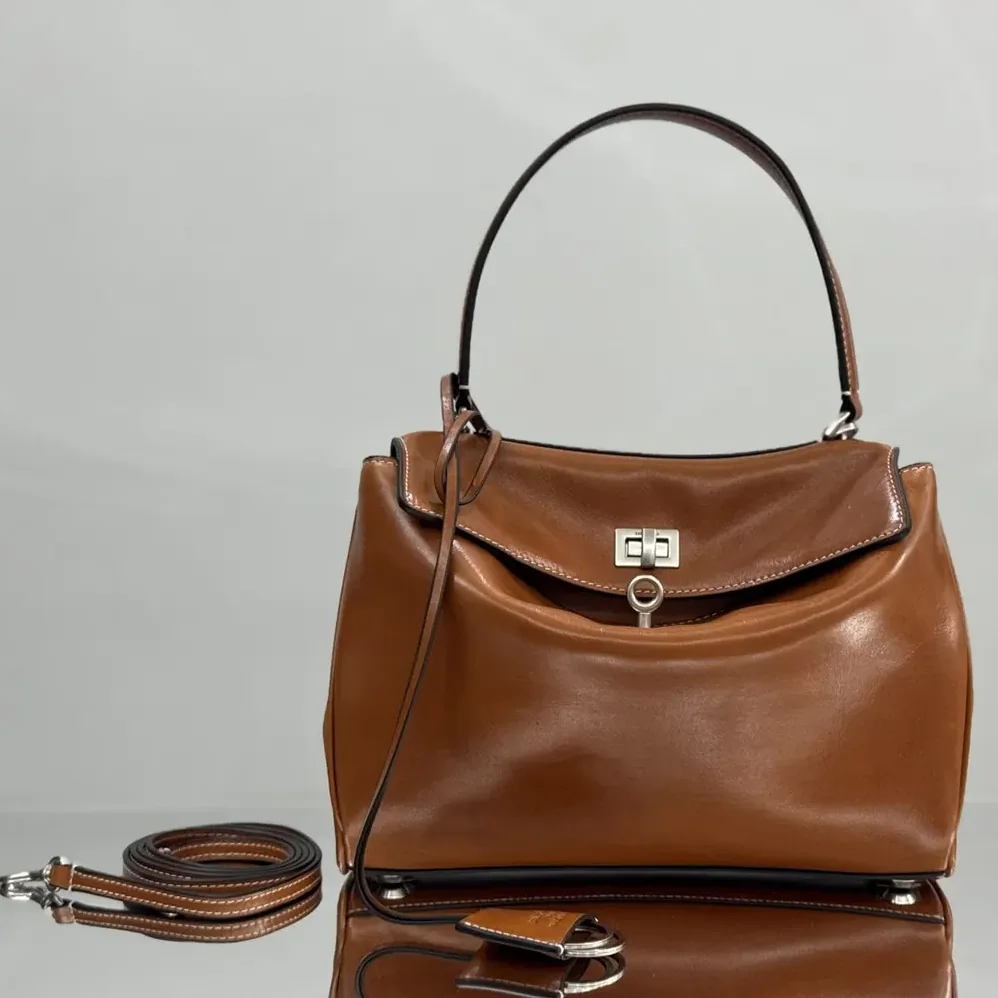 Balenciaga Rodeo Handbag Small in Tan Cowboy Vegetable Tanned Lambskin Aged for Women in silver Hardware