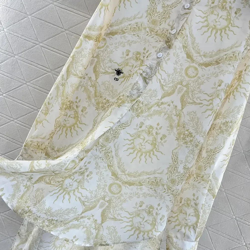 Dior Dioriviera Long Blouse White and Lemon Yellow Cotton Muslin for Women