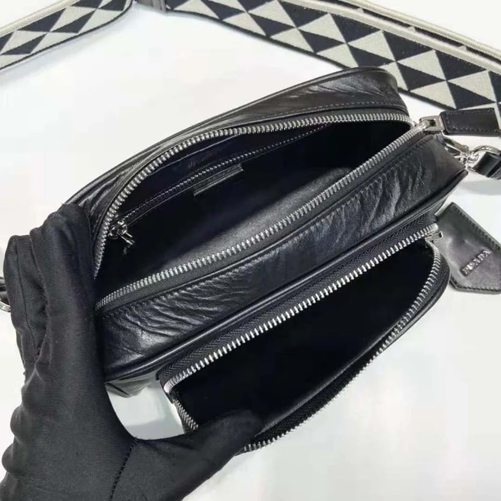 Prada Nappa Antique Leather Multi-Pocket Shoulder Bag for Women in Black