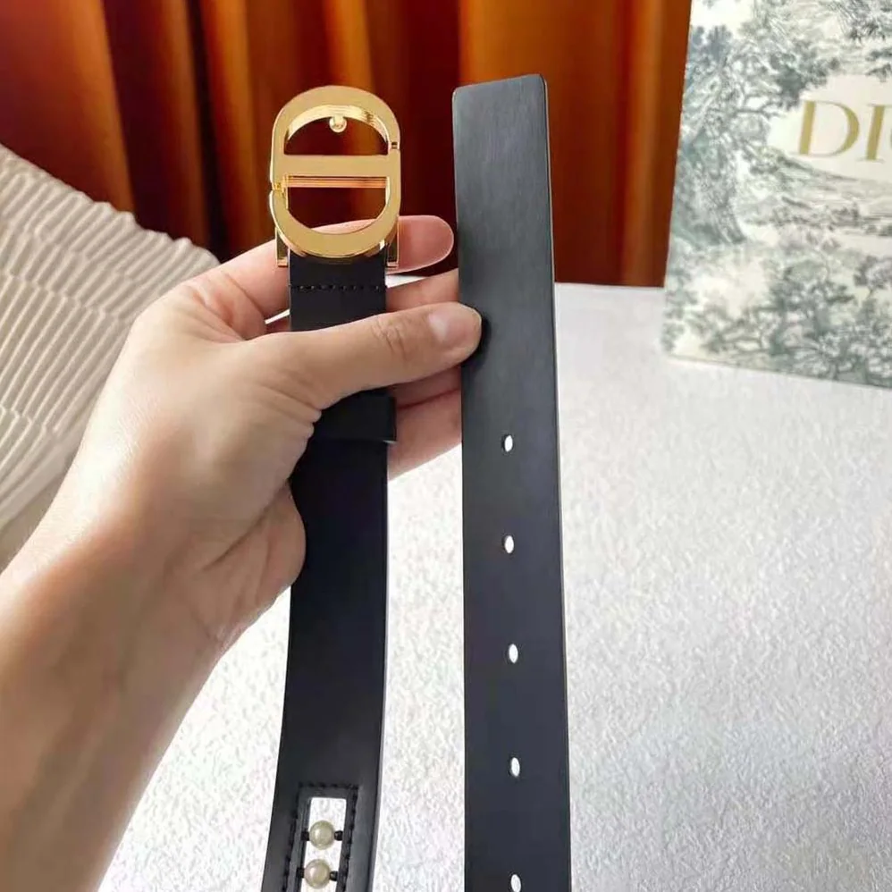 Dior 30 Montaigne Belt Black Smooth Calfskin and White Glass Pearls 25 MM for Women Dior 30 Montaigne Belt Black Smooth Calfskin and White Glass Pearls 25 MM for Women